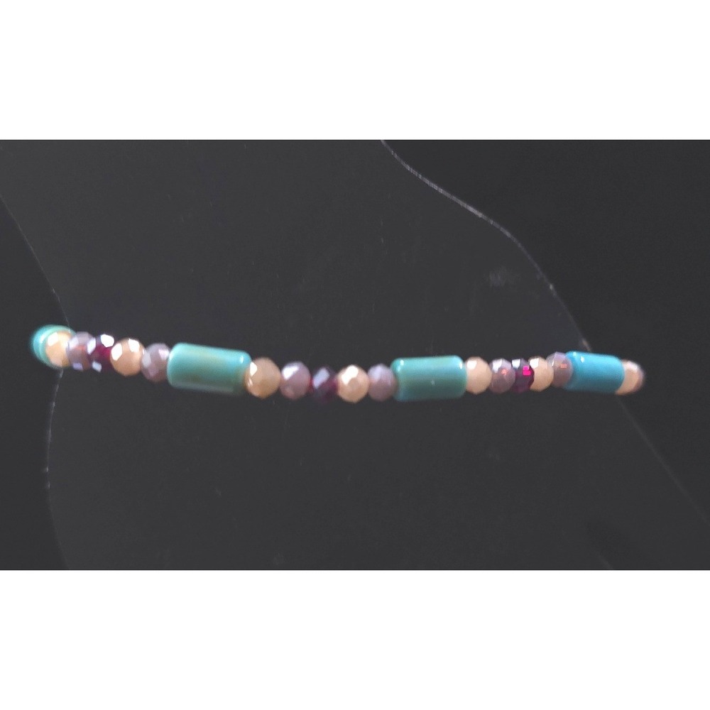 New Faux Turquoise Bead Stretch‎ Bracelet Faceted Beads Beaded Boho Southwestern - Picture 9 of 10